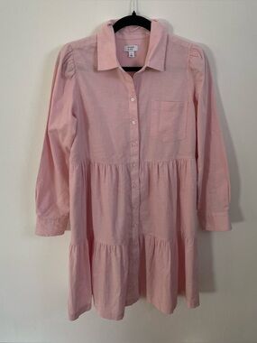 crown & ivy Light Pink Button-Front Tiered Shirt Dress